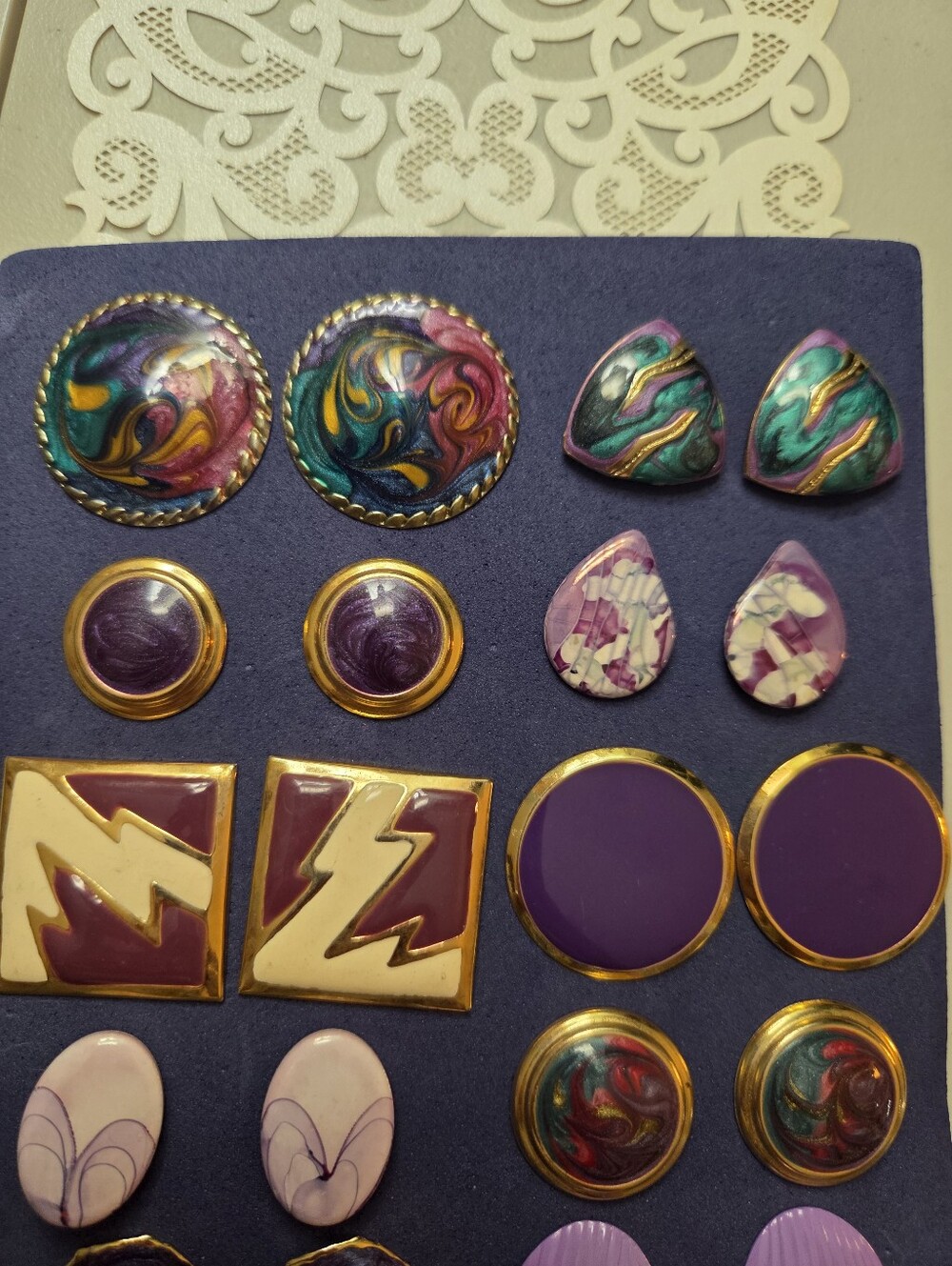 Assorted Purple Vintage Women’s Stud Earring Set - 12 Pairs - Picture 3 of 5